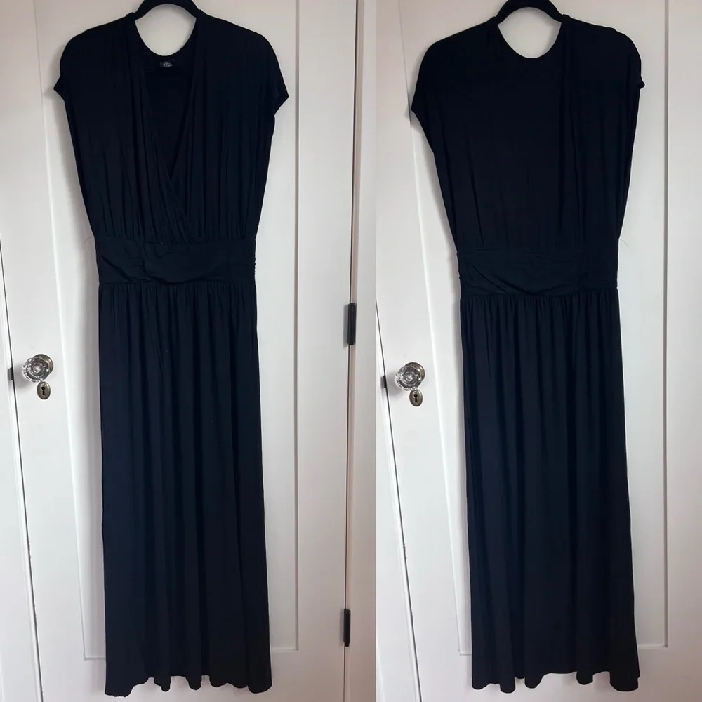 🕶️Agnes & Dora Sleeveless Maxi Dress Deep V-Neck Ruched Waist Black Size L - Picture 3 of 6